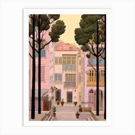 Lisbon Portugal 3 Vintage Pink Travel Illustration Art Print