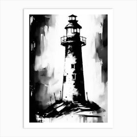 Lighthouse Symbol Black And White Painting Art Print