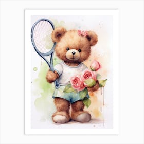 Tennis Teddy Bear Painting Watercolour 2 Art Print