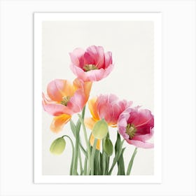 Bunch Of Tulips Flowers Acrylic Painting In Pastel Colours 6 Art Print