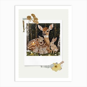 Scrapbook Fawn And Rabbits Fairycore Painting 1 Art Print