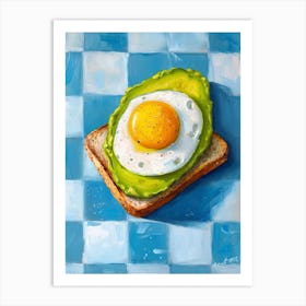 Avocado Egg On Toast Blue Checkerboard 4 Art Print