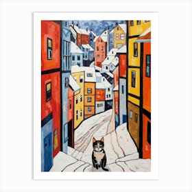 Cat In The Streets Of Bergen   Norway With Snow 1 Art Print