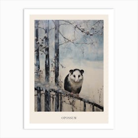 Vintage Winter Animal Painting Poster Opossum Art Print