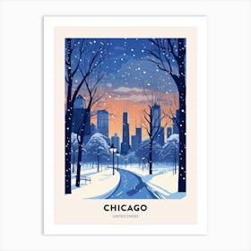 Winter Night  Travel Poster Chicago Usa 1 Art Print