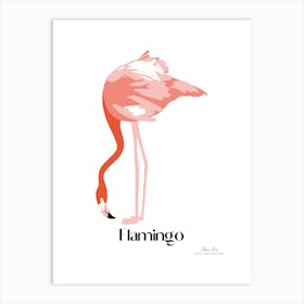 Flamingo. Long, thin legs. Pink or bright red color. Black feathers on the tips of its wings.1 Art Print