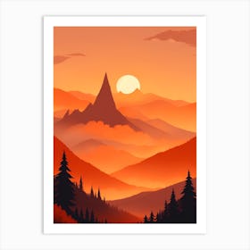 Misty Mountains Vertical Composition In Orange Tone 374 Art Print