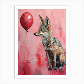 Cute Coyote 1 With Balloon Art Print