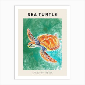 Green Sea Turtle Crayon Scribble Poster 1 Art Print