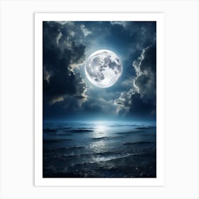 Full Moon Over The Ocean Art Print