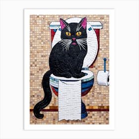 Black Cat On Toilet Art Print