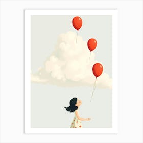 Girl With Red Balloons Art Print