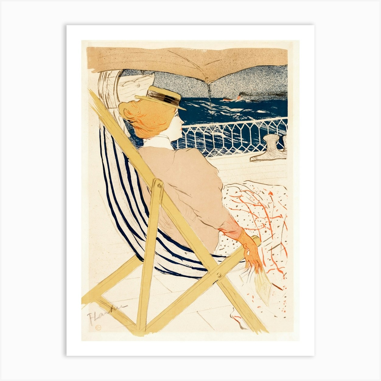 Woman In A Deck Chair Art Print by Print Rocker