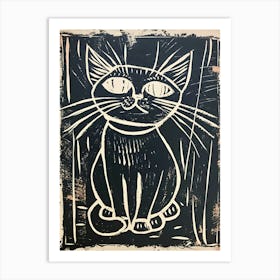 Balinese Cat Linocut Blockprint 1 Art Print