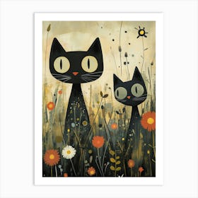 Black Cats In The Meadow Art Print