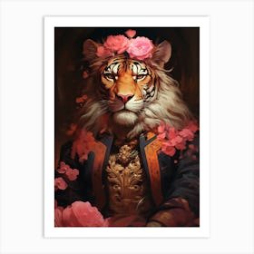 Tiger With Roses Art Print