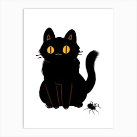 Black Cat With Spider Art Print