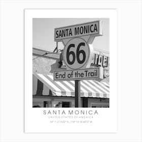 Santa Monica Print Black And White United States North America Art Print