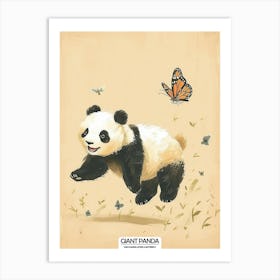 Giant Panda Cub Chasing After A Butterfly Poster 4 Art Print