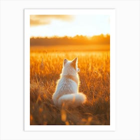 Fox In The Field At Sunset.Generated AI. Art Print Art Print