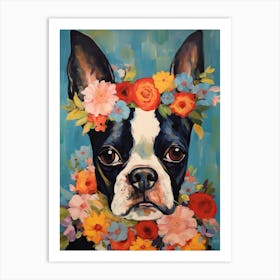 Boston Terrier Portrait With A Flower Crown, Matisse Painting Style 2 Art Print