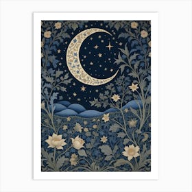 Moon And Flowers Art Print