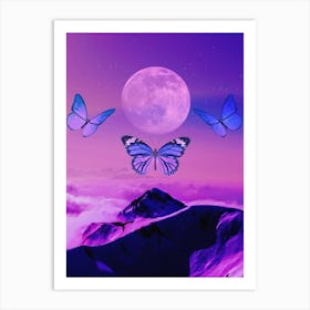 Butterfly Moon Purple Collage Art Print