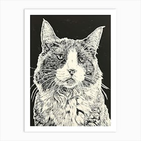 Selkirk Rex Cat Linocut Blockprint 4 Art Print