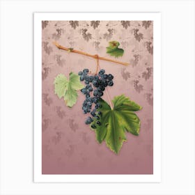 Vintage Grape Colorino Botanical on Dusty Pink Pattern n.0180 Art Print
