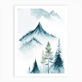 Mountain And Forest In Minimalist Watercolor Vertical Composition 88 Art Print