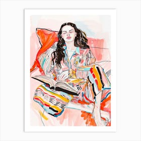 Girl In Pajamas. Woman's Portrait Art Print