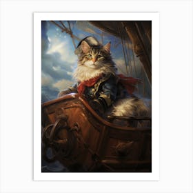 Cat On A Ship Rococo Style 4 Art Print