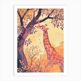 Giraffe Under The Tree Watercolour Inspired 3 Art Print