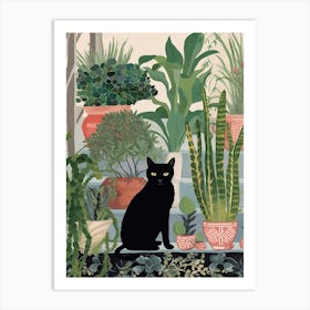 Black Cat And House Plants 1 Art Print