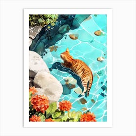 Cat In The Pool animal Cat's life Art Print