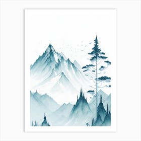 Mountain And Forest In Minimalist Watercolor Vertical Composition 35 Art Print