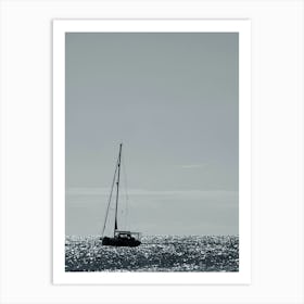 Ship Boat Sea Water Sky Black And White Monochrome Photo Photography Vertical Bedroom Living Room Art Print