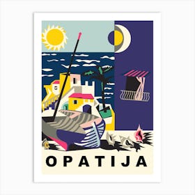Opatia, Collage, Vintage Travel Poster in Pop Art Style. Art Print