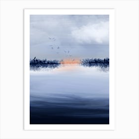 Wintery Moody Water Landscape Art Print Art Print