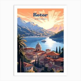 Kotor Montenegro Sunset Modern Travel Illustration Art Print