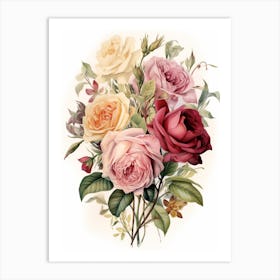 A Bouquet Of Pink, Beige and Yellow Roses Art Print