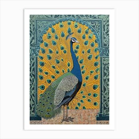 Blue Mustard Art Deco Inspired Peacock Art Print