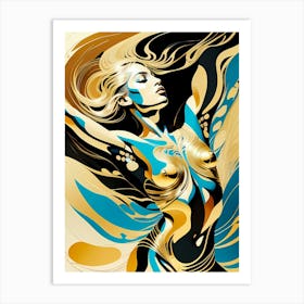 Abstract Woman Gold And Blue Art Print