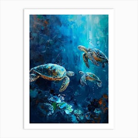 Sea Turtles Illuminated By The Light Underwater 1 Art Print