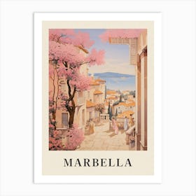 Marbella Spain 3 Vintage Pink Travel Illustration Poster Art Print