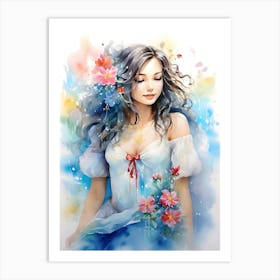 Girl With Flowers 3 Art Print