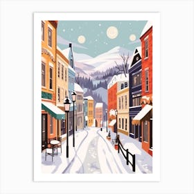 Vintage Winter Travel Illustration Bergen Norway 2 Art Print