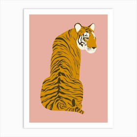 Sitting Tiger - Pink Art Print