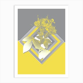 Vintage Boursault Rose Botanical Geometric Art in Yellow and Gray n.359 Art Print