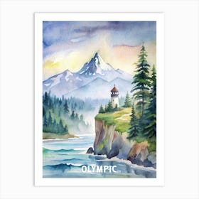 Olympic Washington National Park Watercolor Painting Art Print